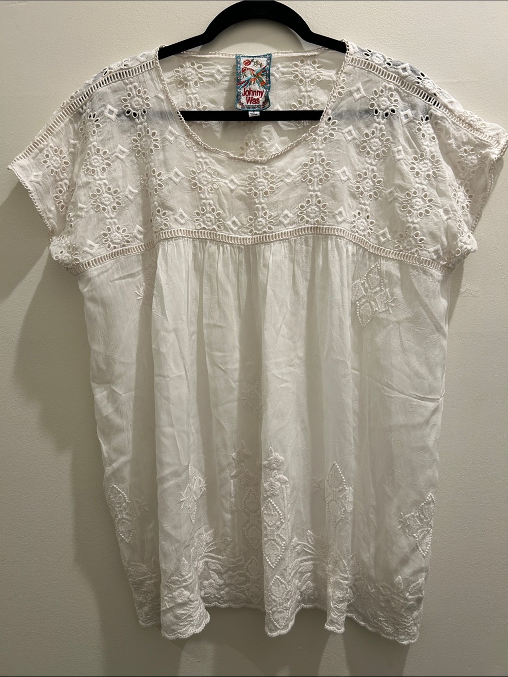 Johnny Was White Embroidered Cotton Tunic Top